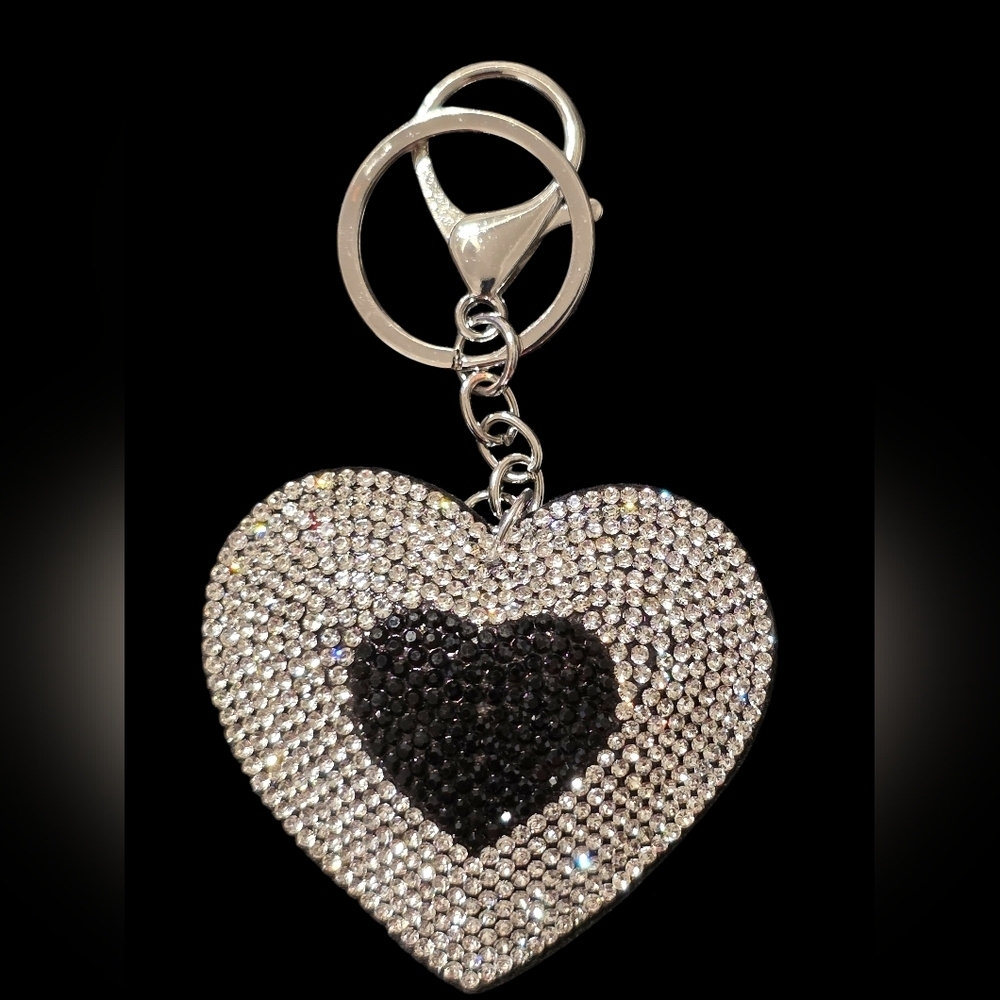 Heart Shaped Rhinestone Bag Charm Keychain